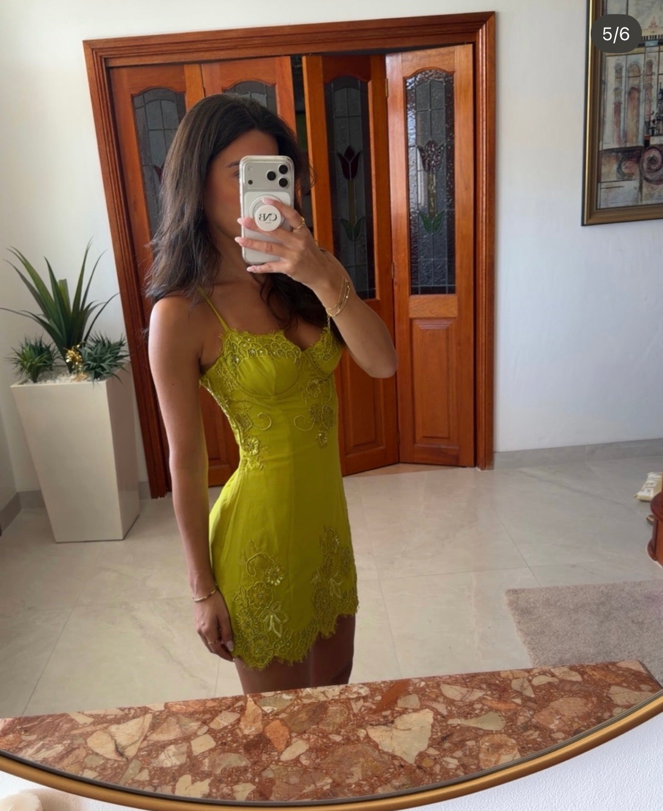 House of cb Chartreuse Custom Hand Beaded Embellished Mini Dress - Limited Edition