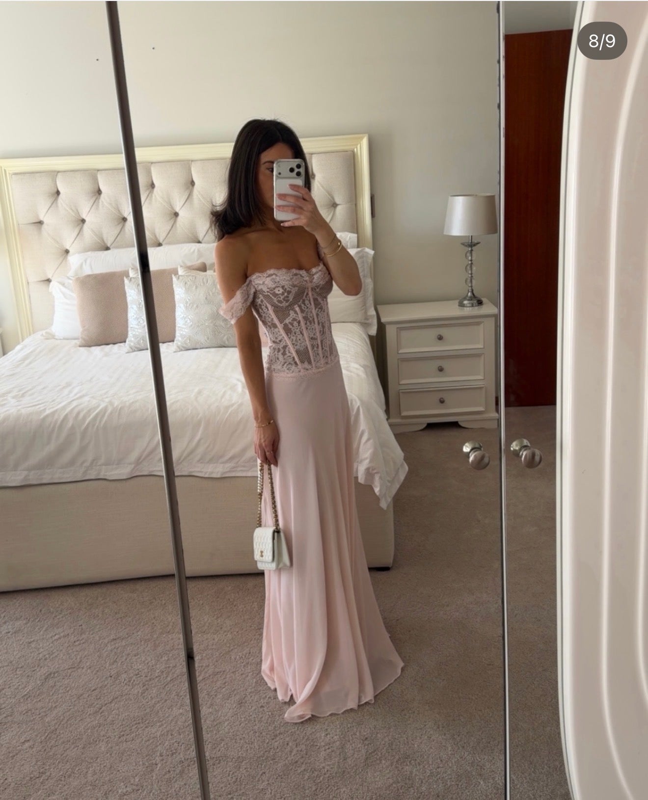 House of CB Nerina Pink Lace + Georgette Corset Maxi Dress