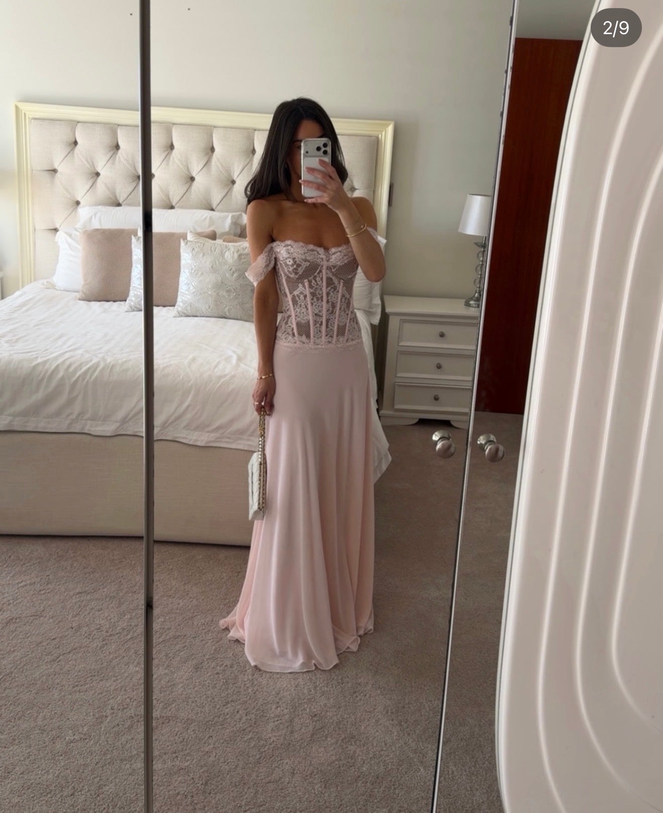 House of CB Nerina Pink Lace + Georgette Corset Maxi Dress