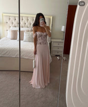 House of CB Nerina Pink Lace + Georgette Corset Maxi Dress