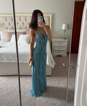 Bec & Bridge Xanthi V Neck Maxi Dress Bermuda Blue