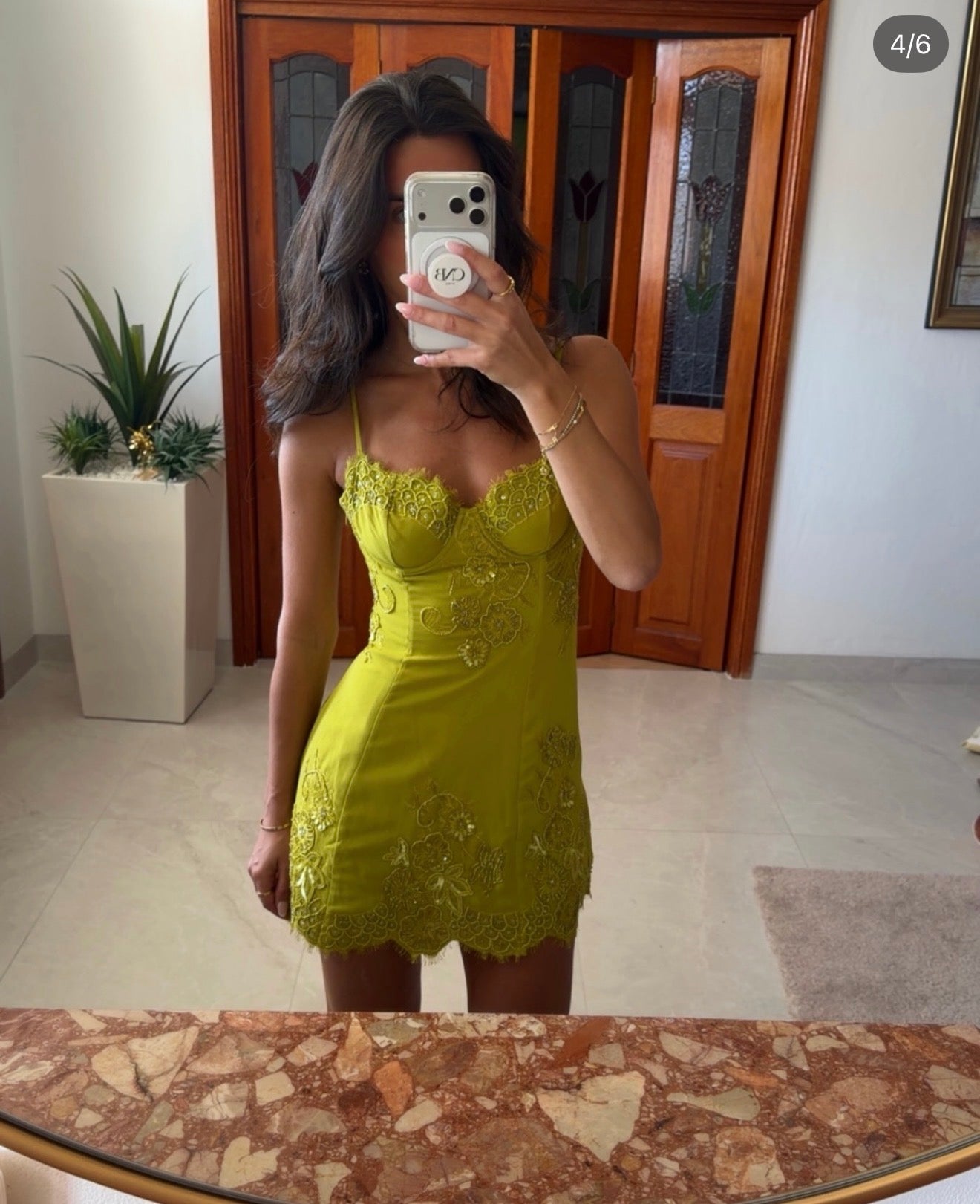 House of cb Chartreuse Custom Hand Beaded Embellished Mini Dress - Limited Edition