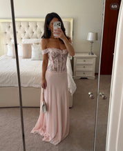 House of CB Nerina Pink Lace + Georgette Corset Maxi Dress