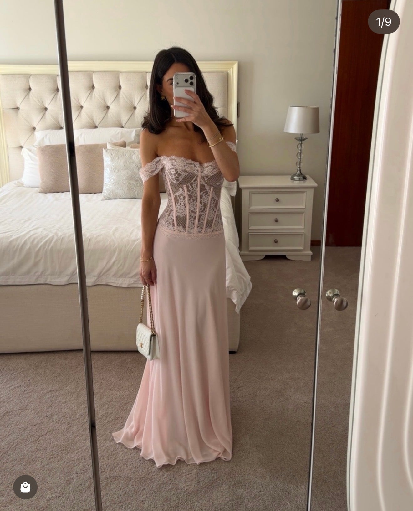 House of CB Nerina Pink Lace + Georgette Corset Maxi Dress