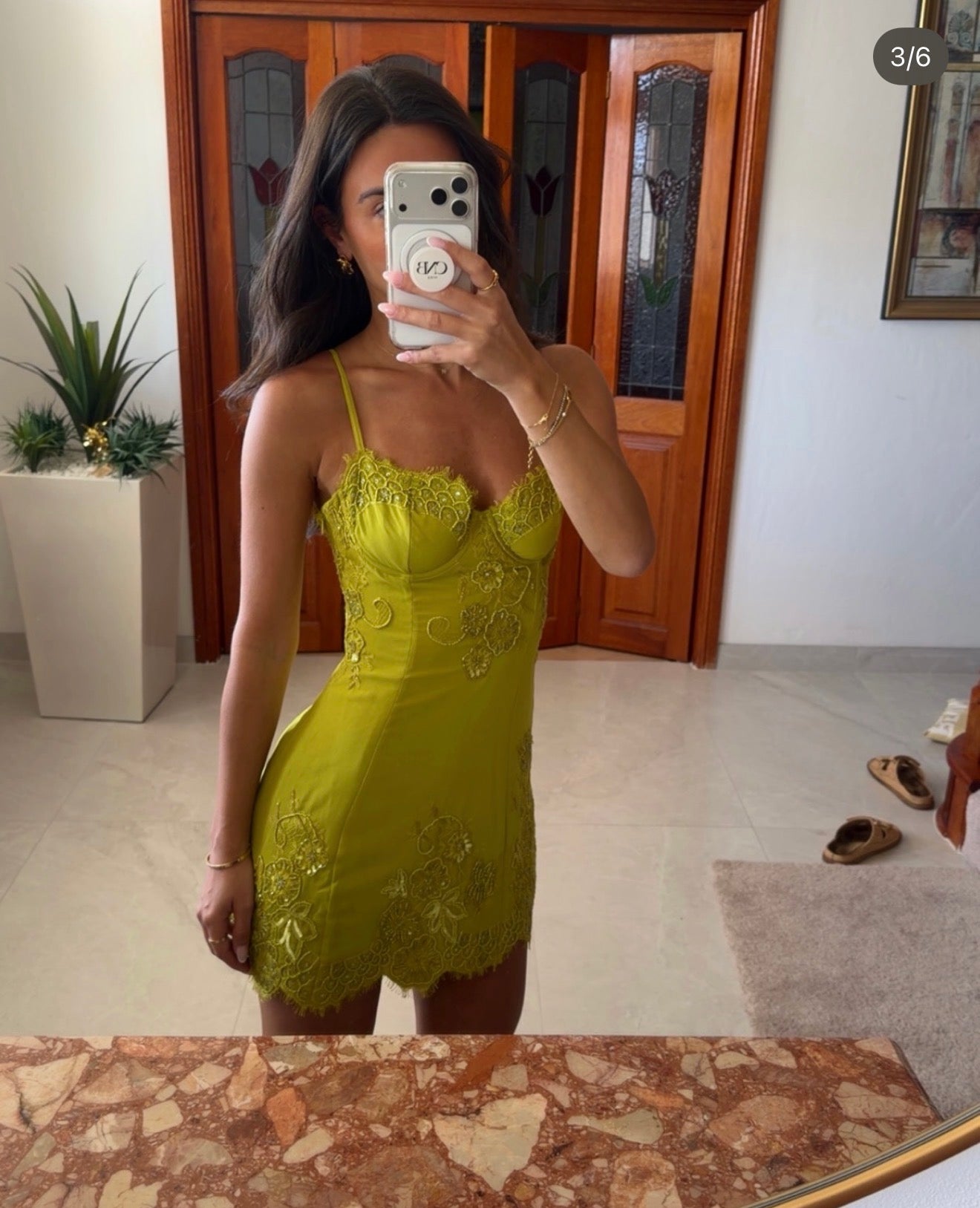 House of cb Chartreuse Custom Hand Beaded Embellished Mini Dress - Limited Edition