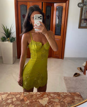 House of cb Chartreuse Custom Hand Beaded Embellished Mini Dress - Limited Edition