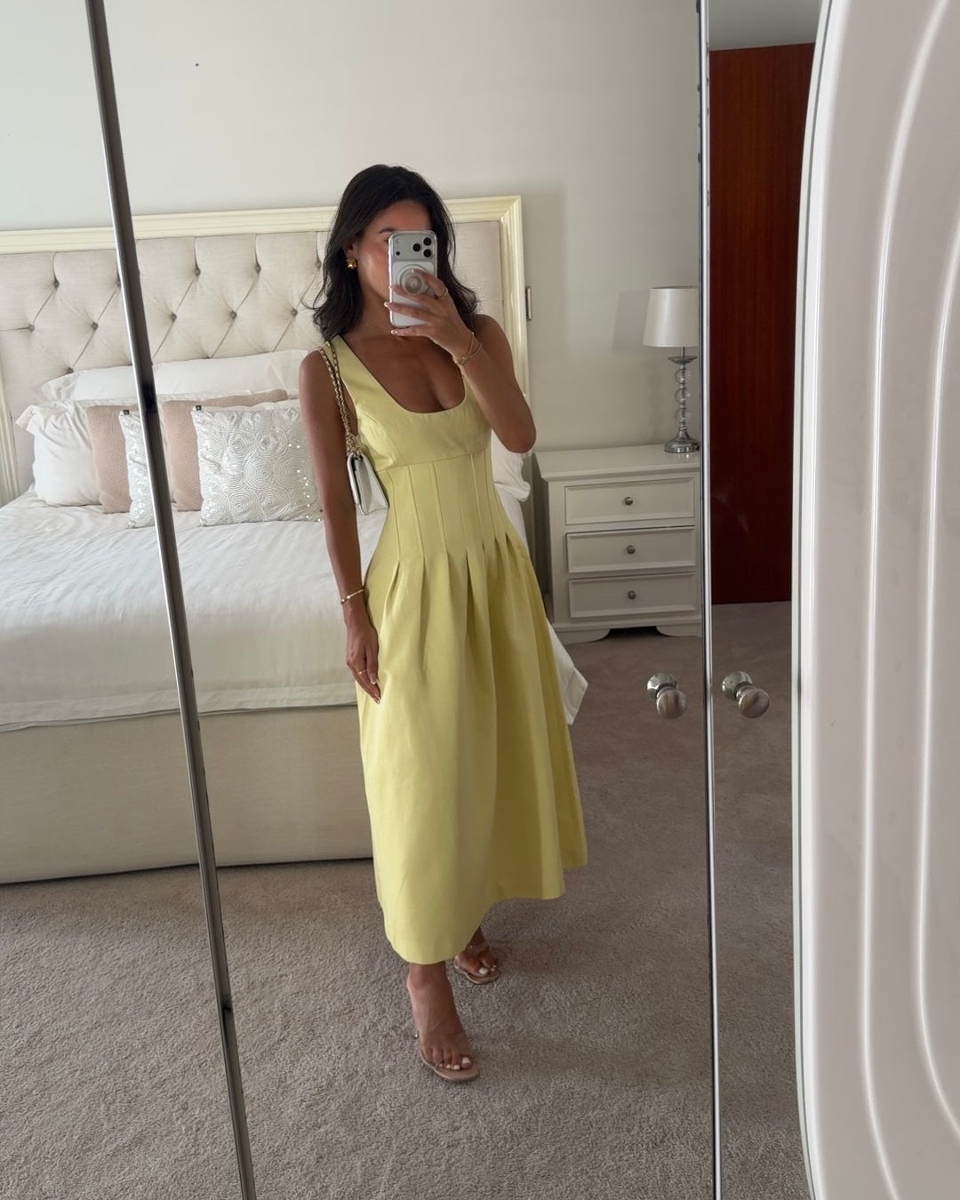 Odd muse Cotton Mix Cinched Midi Dress Lemon