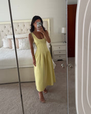 Odd muse Cotton Mix Cinched Midi Dress Lemon