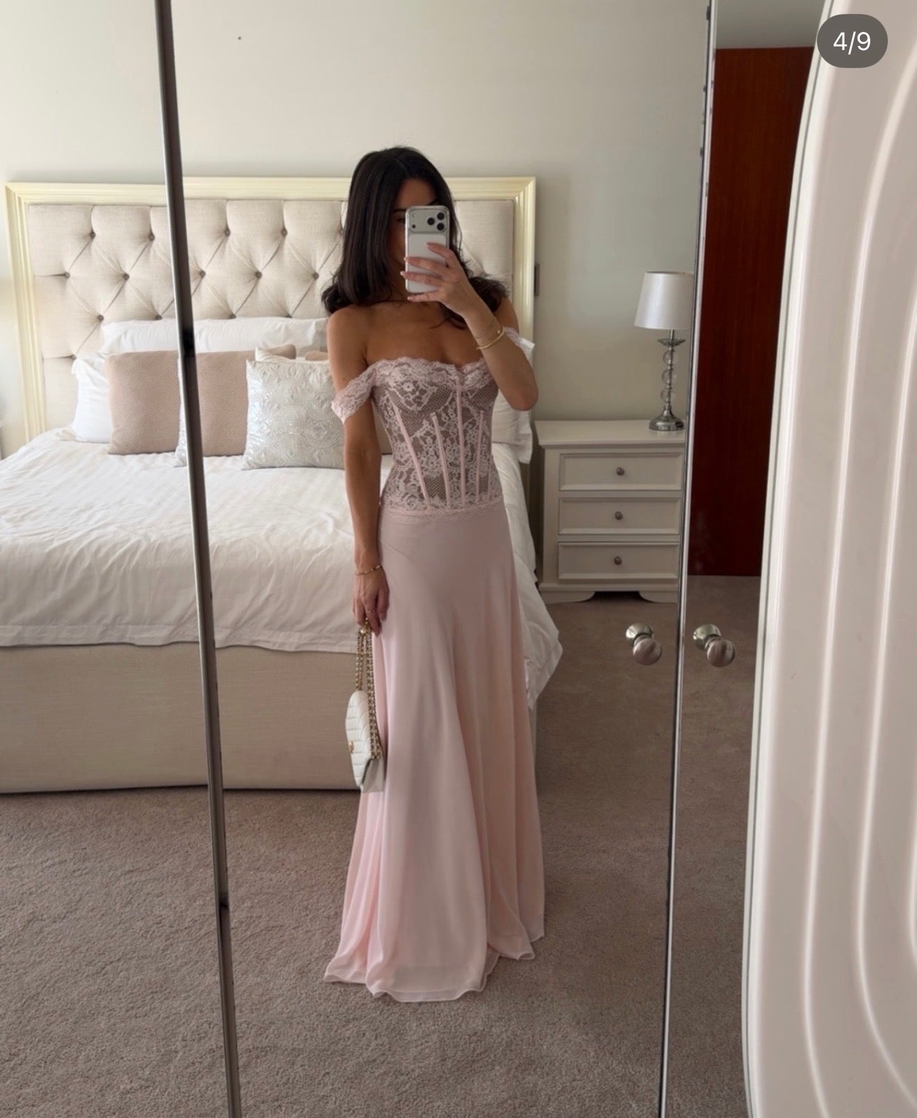 House of CB Nerina Pink Lace + Georgette Corset Maxi Dress