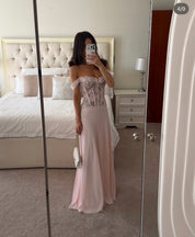 House of CB Nerina Pink Lace + Georgette Corset Maxi Dress