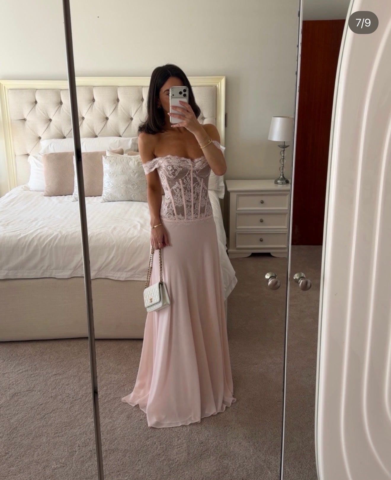House of CB Nerina Pink Lace + Georgette Corset Maxi Dress
