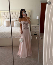 House of CB Nerina Pink Lace + Georgette Corset Maxi Dress