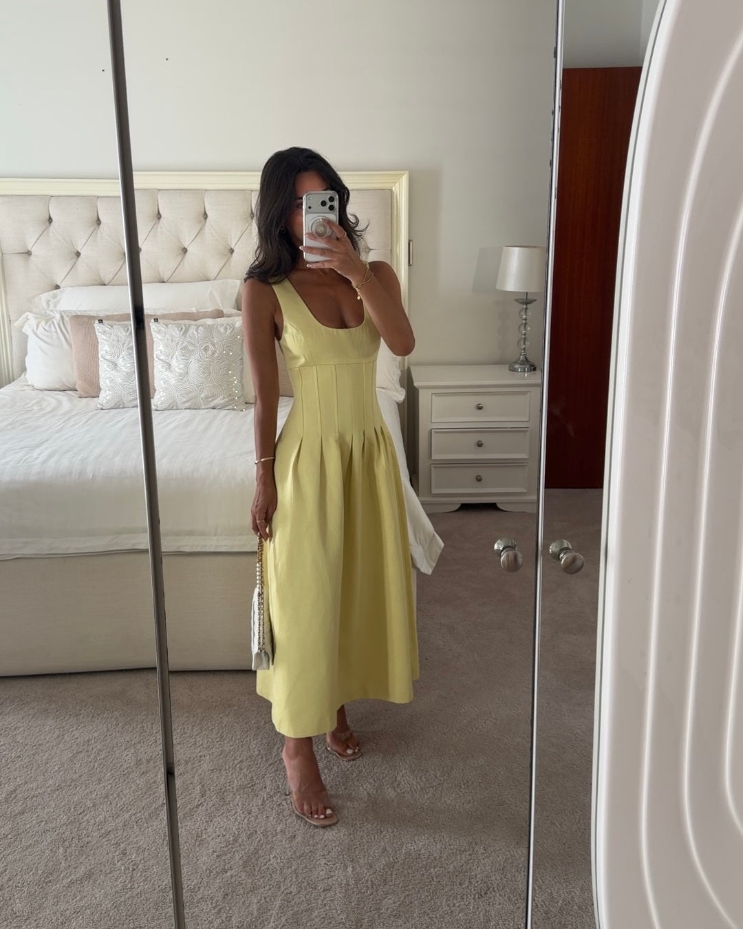 Odd muse Cotton Mix Cinched Midi Dress Lemon