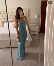 Bec & Bridge Xanthi V Neck Maxi Dress Bermuda Blue