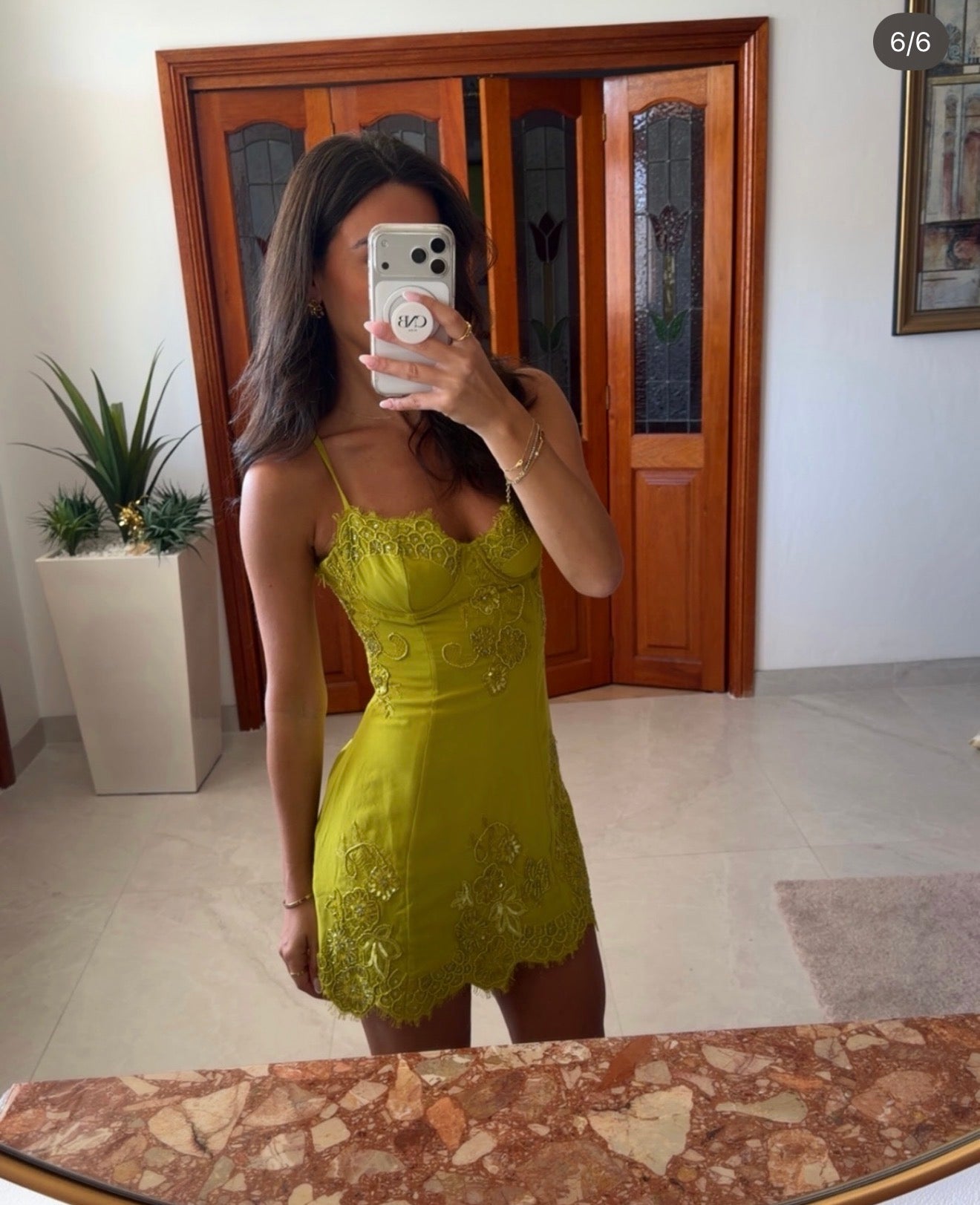 House of cb Chartreuse Custom Hand Beaded Embellished Mini Dress - Limited Edition