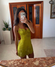 House of cb Chartreuse Custom Hand Beaded Embellished Mini Dress - Limited Edition