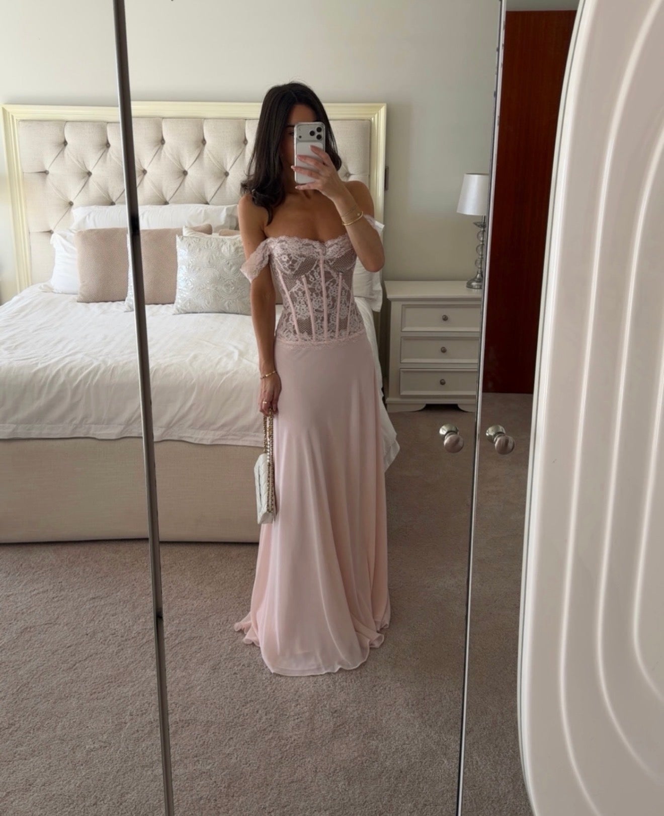 House of CB Nerina Pink Lace + Georgette Corset Maxi Dress