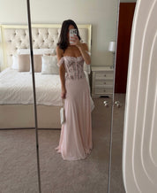 House of CB Nerina Pink Lace + Georgette Corset Maxi Dress