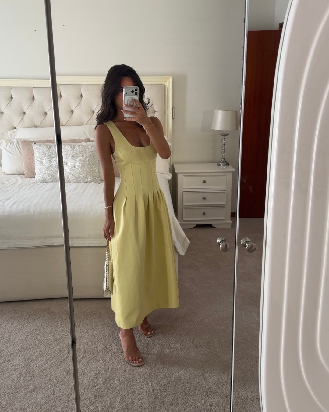 Odd muse Cotton Mix Cinched Midi Dress Lemon