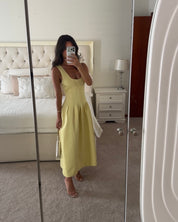 Odd muse Cotton Mix Cinched Midi Dress Lemon