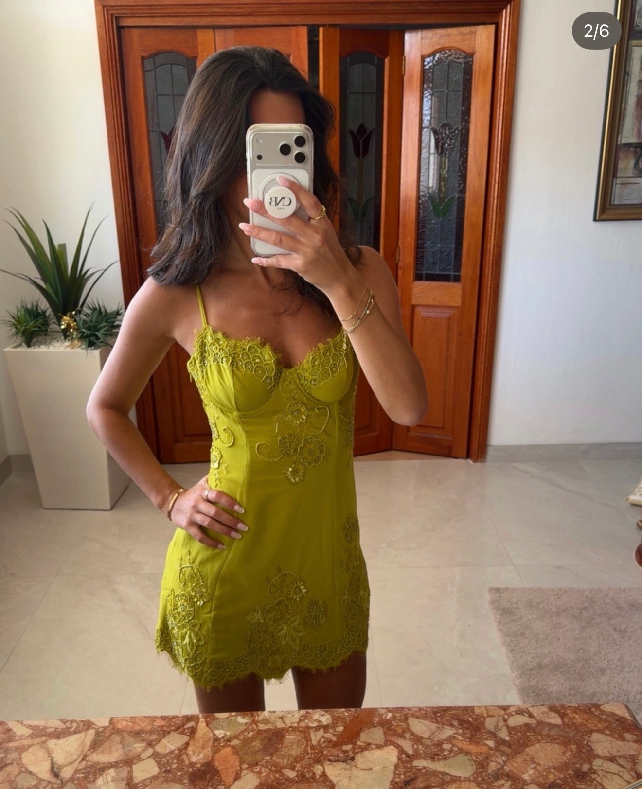House of cb Chartreuse Custom Hand Beaded Embellished Mini Dress - Limited Edition
