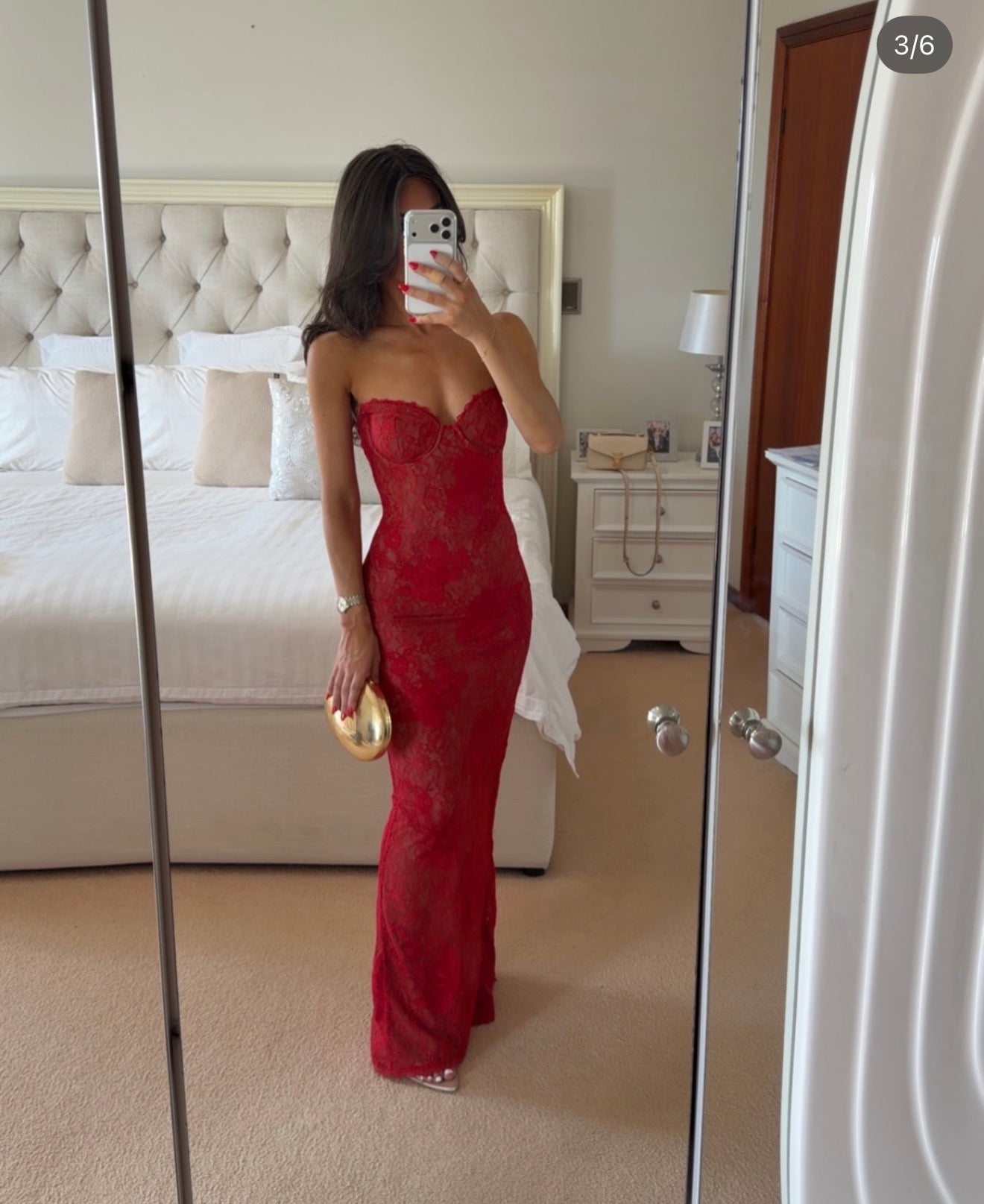 House of CB Red Lace Embroidered Maxi Dress