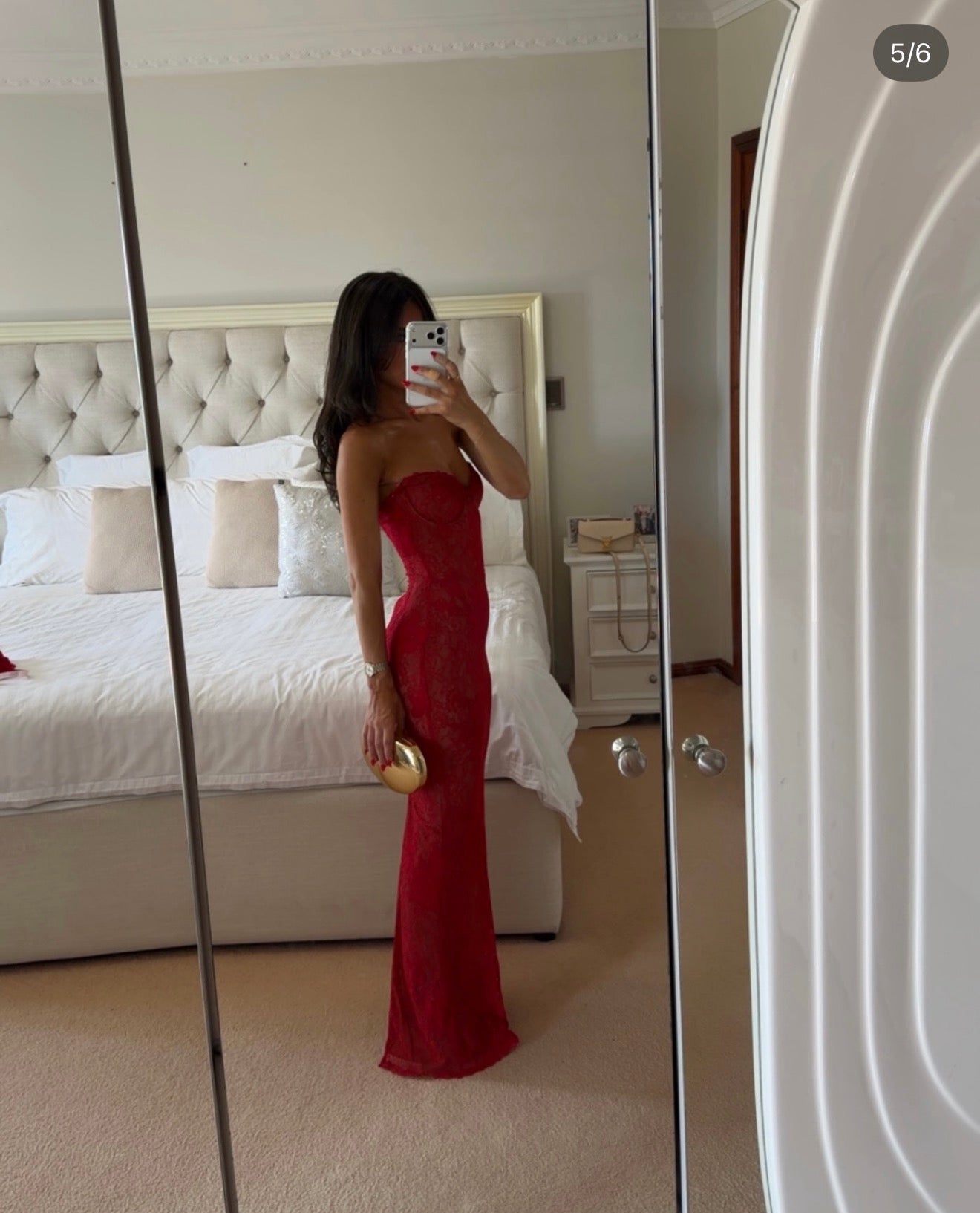 House of CB Red Lace Embroidered Maxi Dress