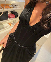 House of CB Black Satin Hourglass Maxi Dress