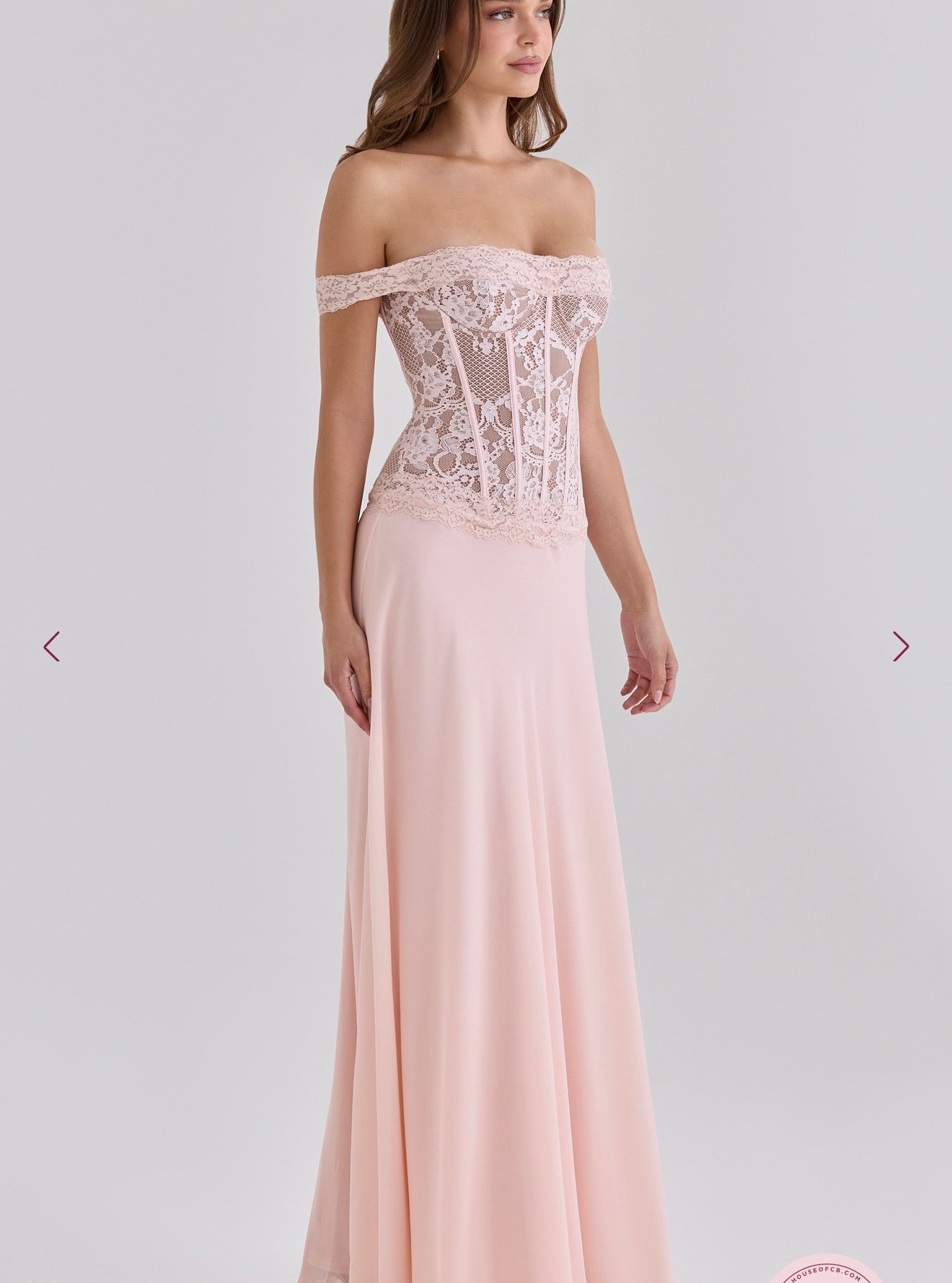 House of CB Nerina Pink Lace + Georgette Corset Maxi Dress