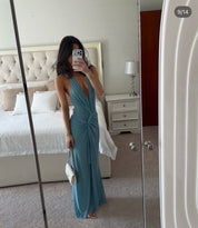 Bec & Bridge Xanthi V Neck Maxi Dress Bermuda Blue