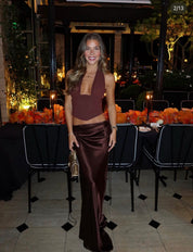 Natalie Rolt Bronte Top paired with the Evelyn skirt - Espresso