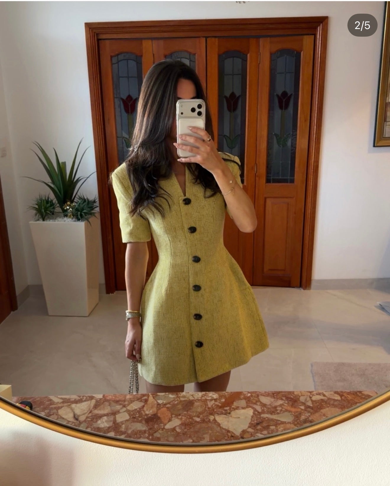 Odd muse COTTON MIX BOUCLE BUTTON DRESS CHARTREUSE