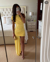 De La Vali - RAVENNA MINI DRESS IN BABY YELLOW JERSEY