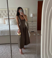Odd Muse- Cotton Mix Cinched Midi Dress