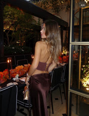 Natalie Rolt Bronte Top paired with the Evelyn skirt - Espresso