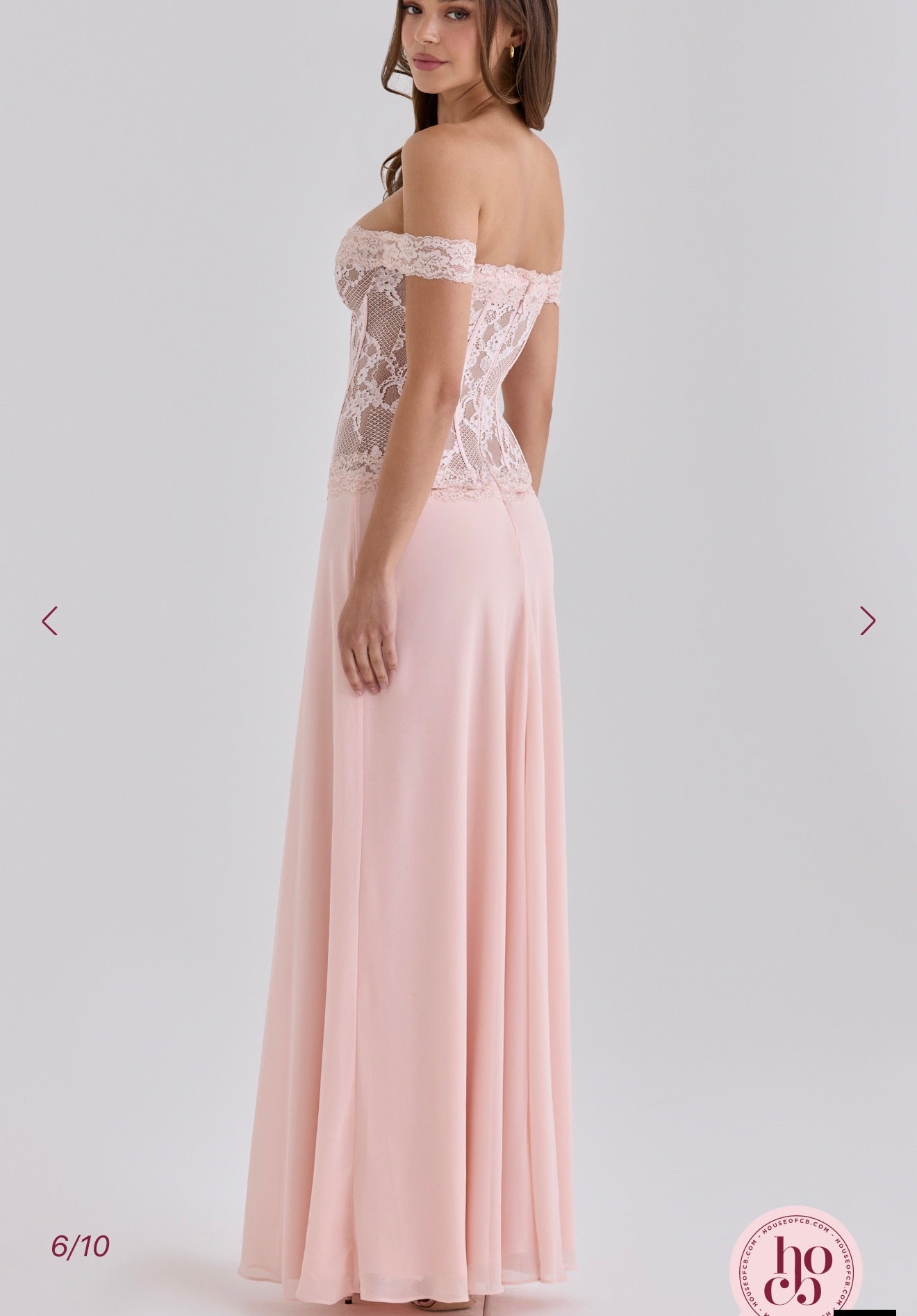 House of CB Nerina Pink Lace + Georgette Corset Maxi Dress