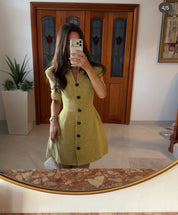 Odd muse COTTON MIX BOUCLE BUTTON DRESS CHARTREUSE