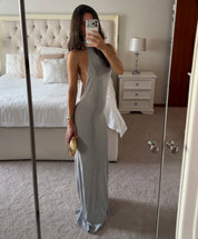 House of CB Nova silver grey halter neck backless maxi dress in grey