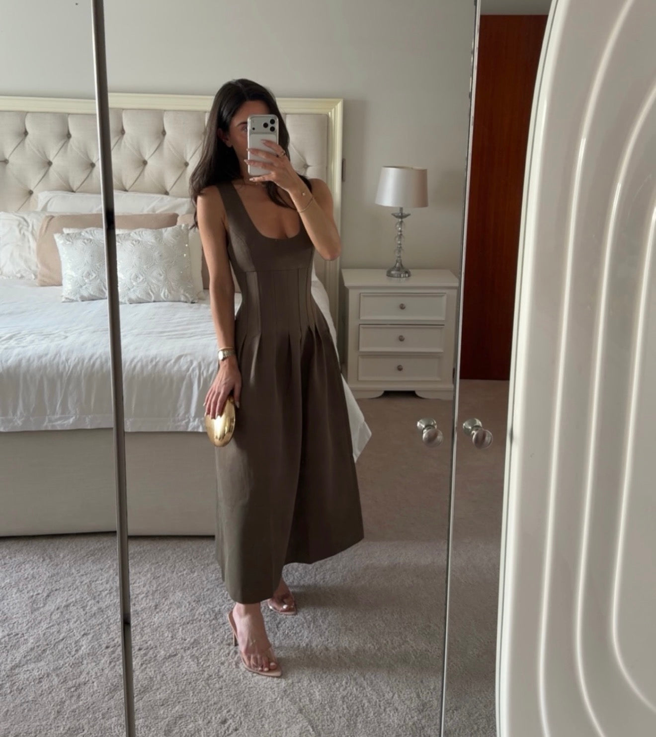 Odd Muse- Cotton Mix Cinched Midi Dress