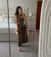 Odd Muse- Cotton Mix Cinched Midi Dress