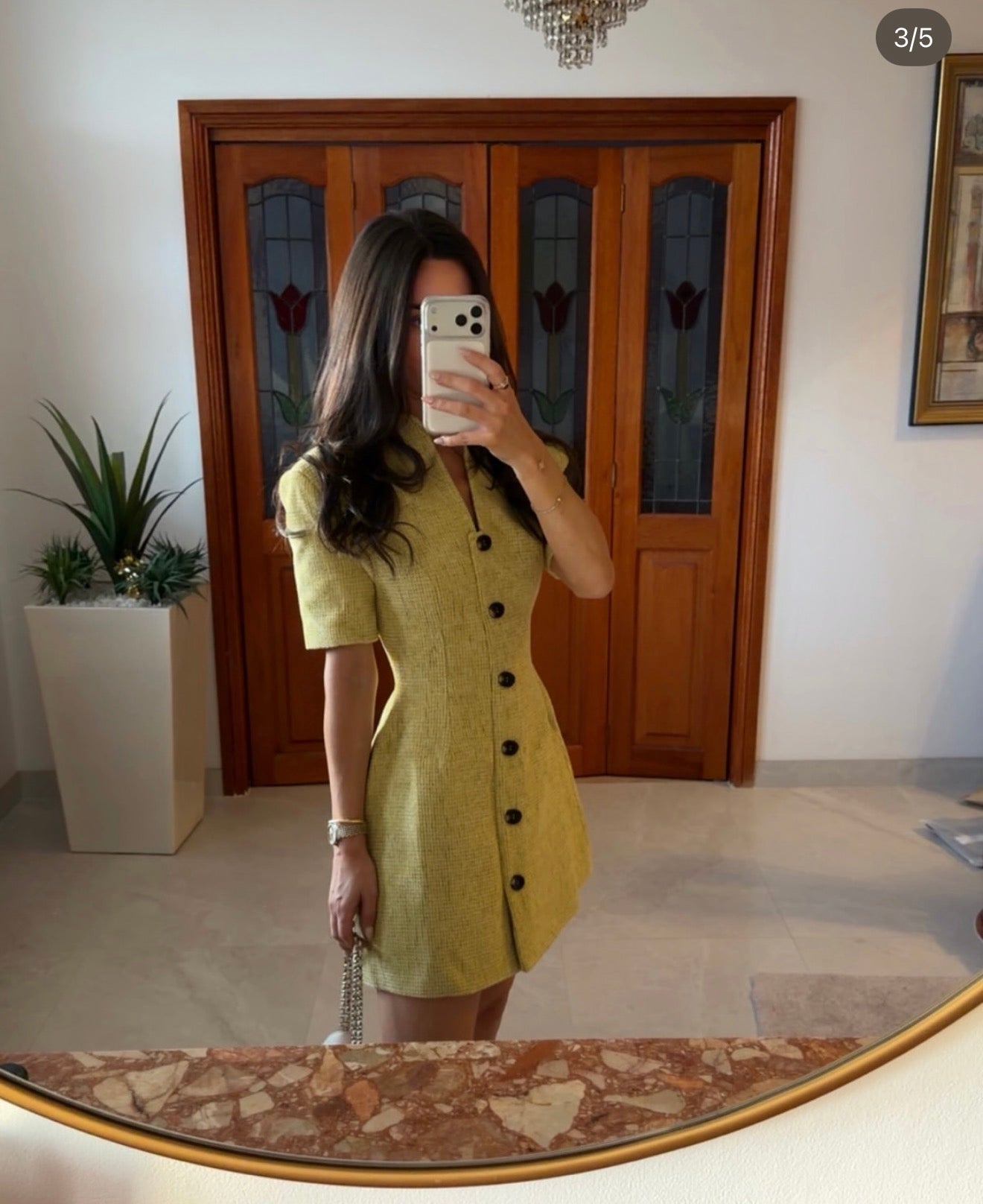 Odd muse COTTON MIX BOUCLE BUTTON DRESS CHARTREUSE