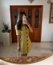 Odd muse COTTON MIX BOUCLE BUTTON DRESS CHARTREUSE