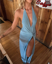 Bec & Bridge Xanthi V Neck Maxi Dress Bermuda Blue