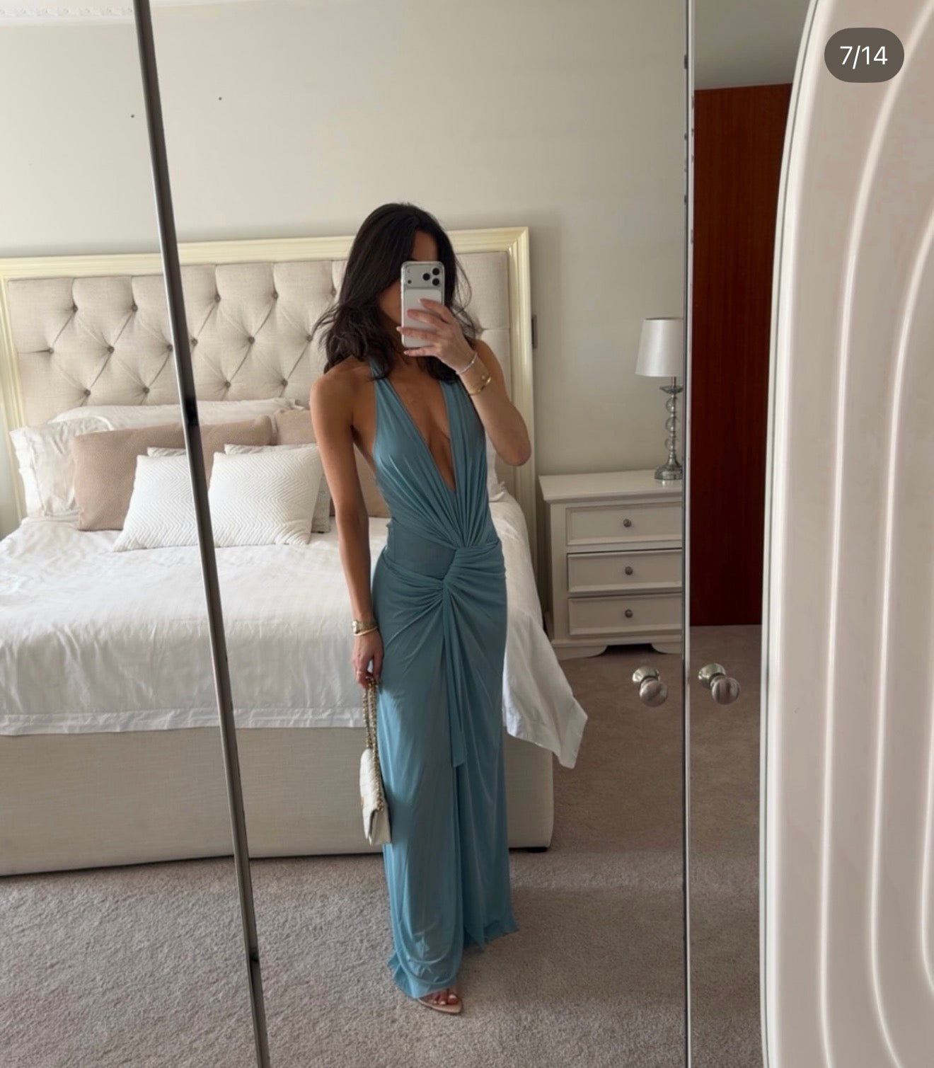 Bec & Bridge Xanthi V Neck Maxi Dress Bermuda Blue