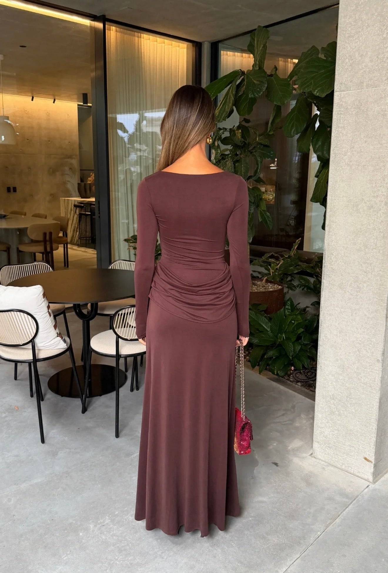 Sneaky link Ella Squire Long Sleeve Maxi Dress Chocolate