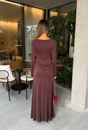 Sneaky link Ella Squire Long Sleeve Maxi Dress Chocolate