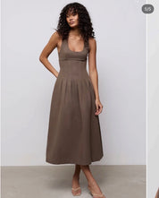 Odd Muse- Cotton Mix Cinched Midi Dress