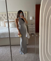 House of CB Nova silver grey halter neck backless maxi dress in grey
