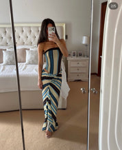 Benni Rumi Strapless Maxi Dress Ocean Stripe
