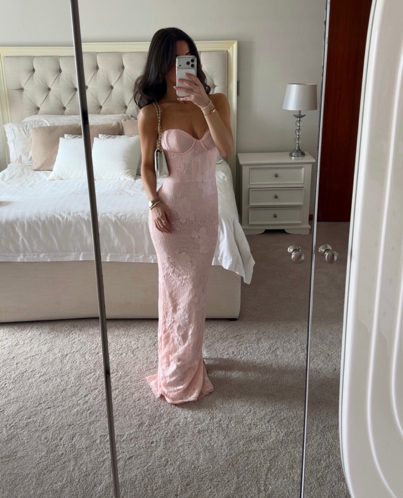 House of CB LUCIENNE Pink Lace Maxi Dress
